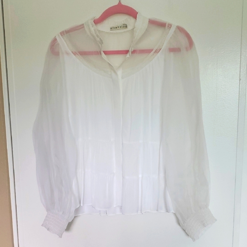 Alice + Olivia Sheer White Blouse